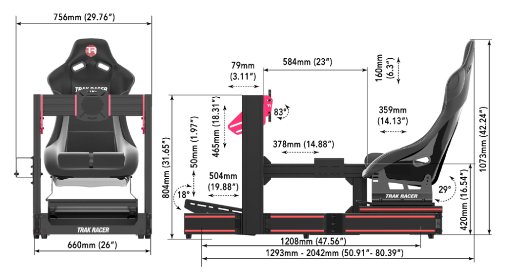 Trak Racer TR120 кокпит для симрейсинга размеры