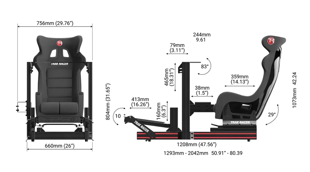 Trak Racer TR80 MK5 кокпит для симрейсинга размеры Trak Racer TR80 MK5 кокпит для симрейсинга размеры