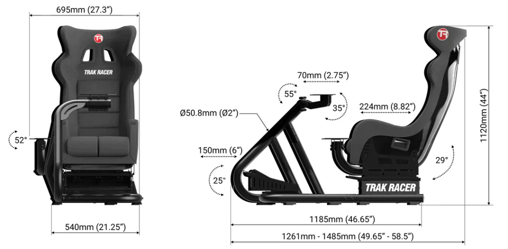 Trak Racer RS6 MK3 кокпит для симрейсинга размеры Trak Racer RS6 MK3 кокпит для симрейсинга размеры