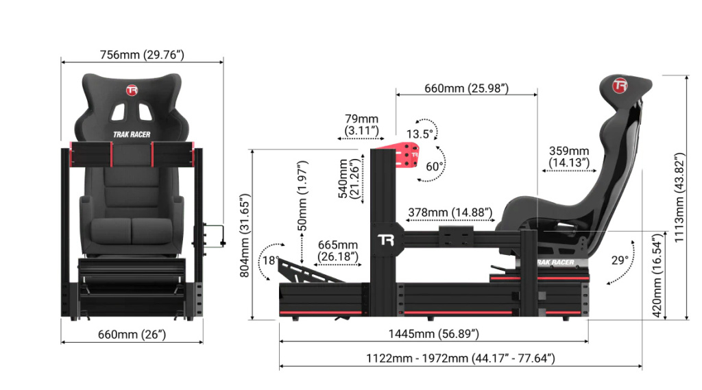 Trak Racer TR160S кокпит для симрейсинга размеры Trak Racer TR160S кокпит для симрейсинга размеры